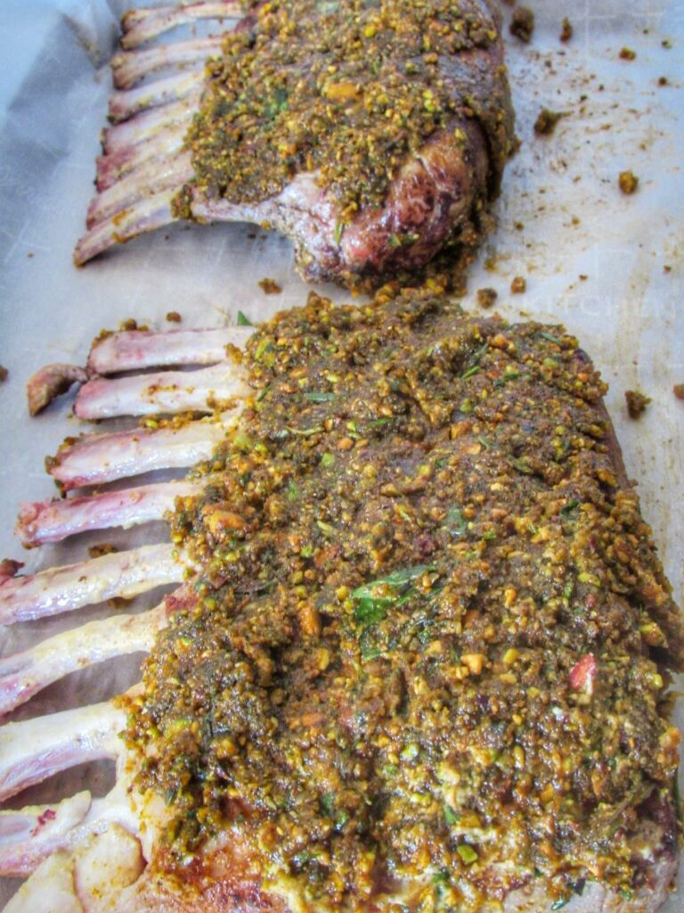 Pistachio and Parmesan Crusted Rack Of lamb With Chimichurri 
