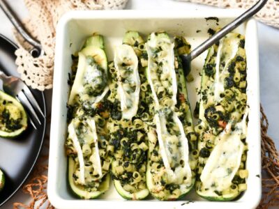 Flat lay of zucchini boats