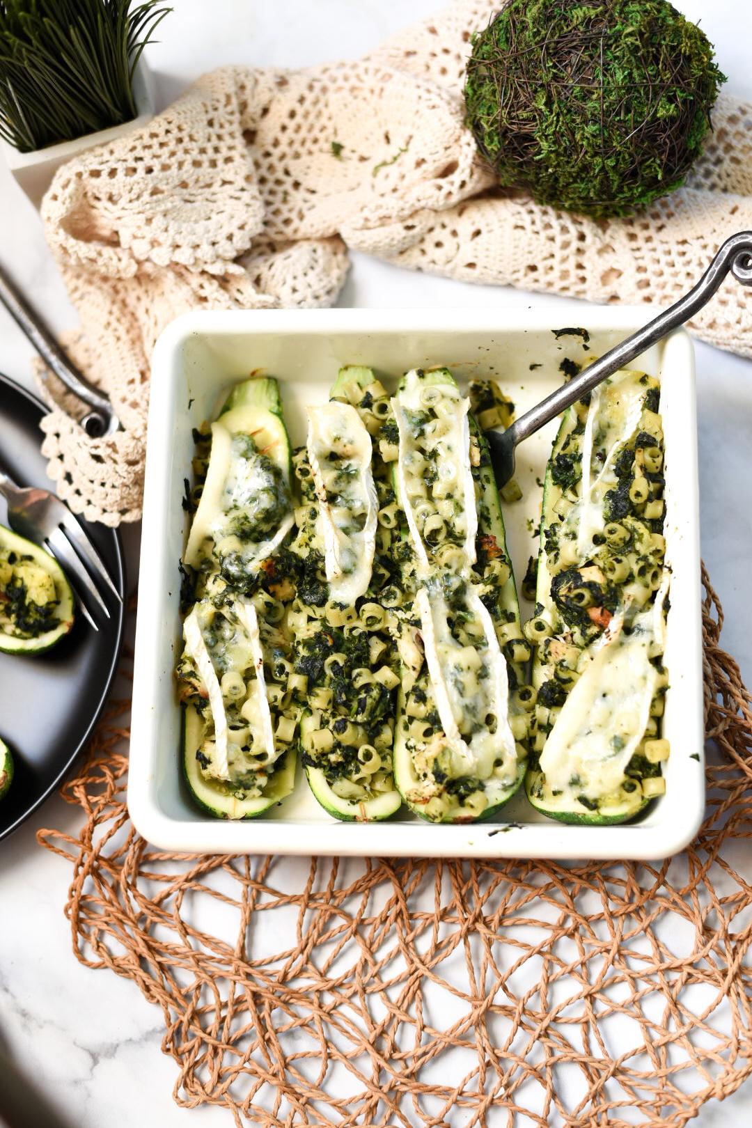 Flat lay of zucchini boats