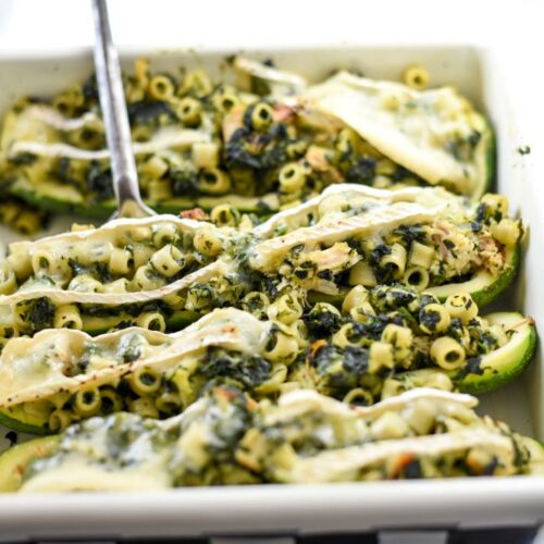 zucchini boats filled with spinach and brie