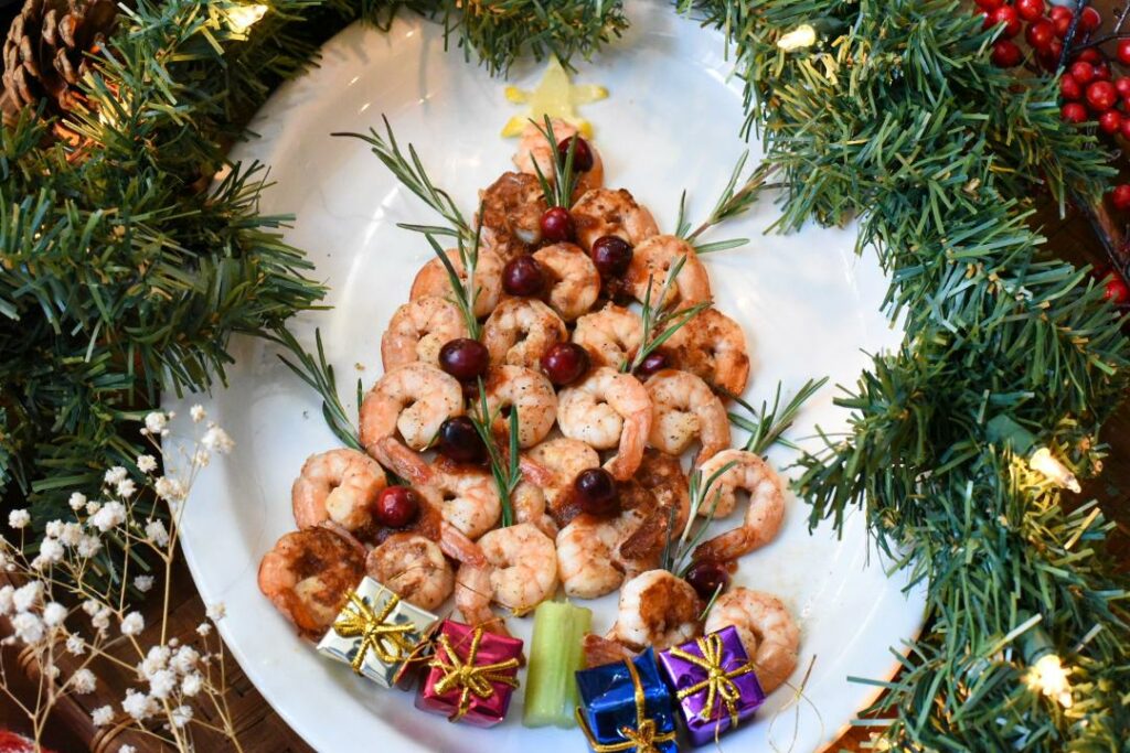christmas shrimp cocktail display
