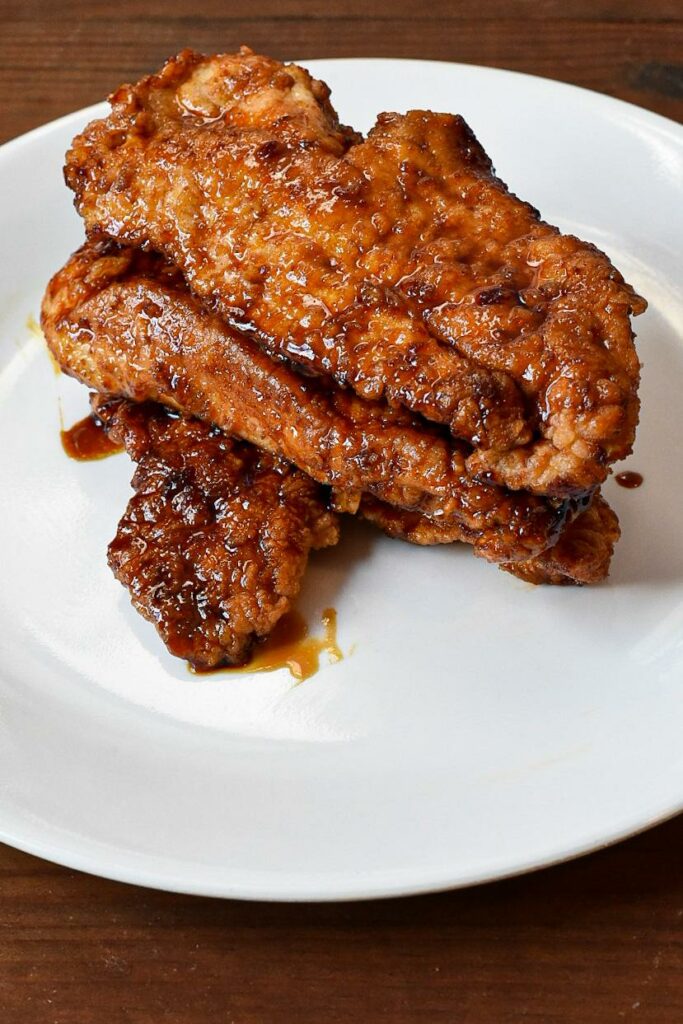 crispy chicken breasts topped with korean sauce