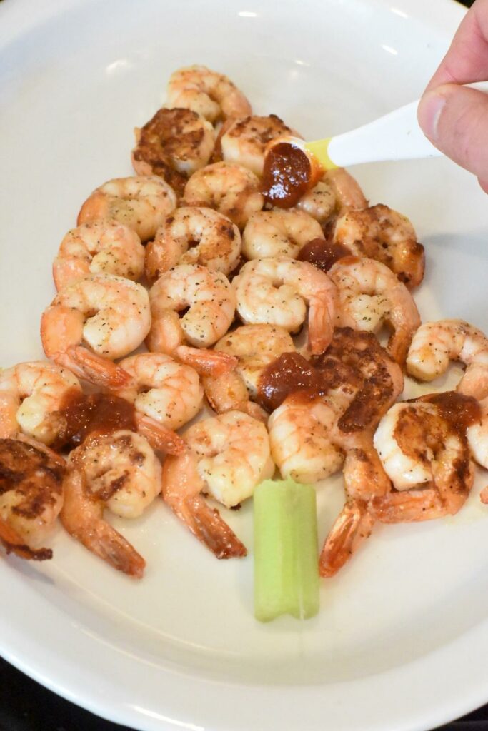 Assembling a shrimp Christmas tree
