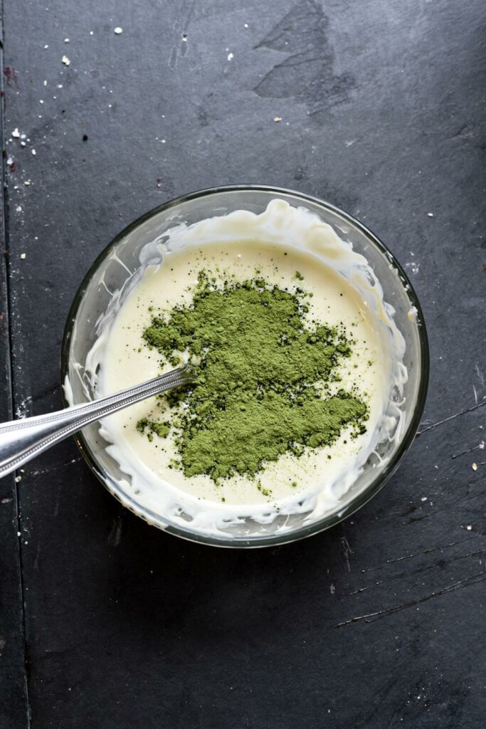 matcha powder inside of white chocolate