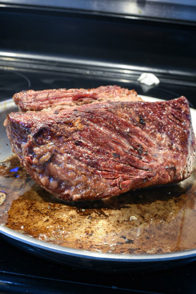 searing corned beef in a skillet until crispy