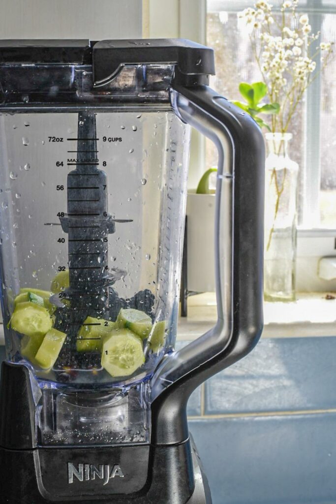 Cucumbers and blackberries in a ninja blender