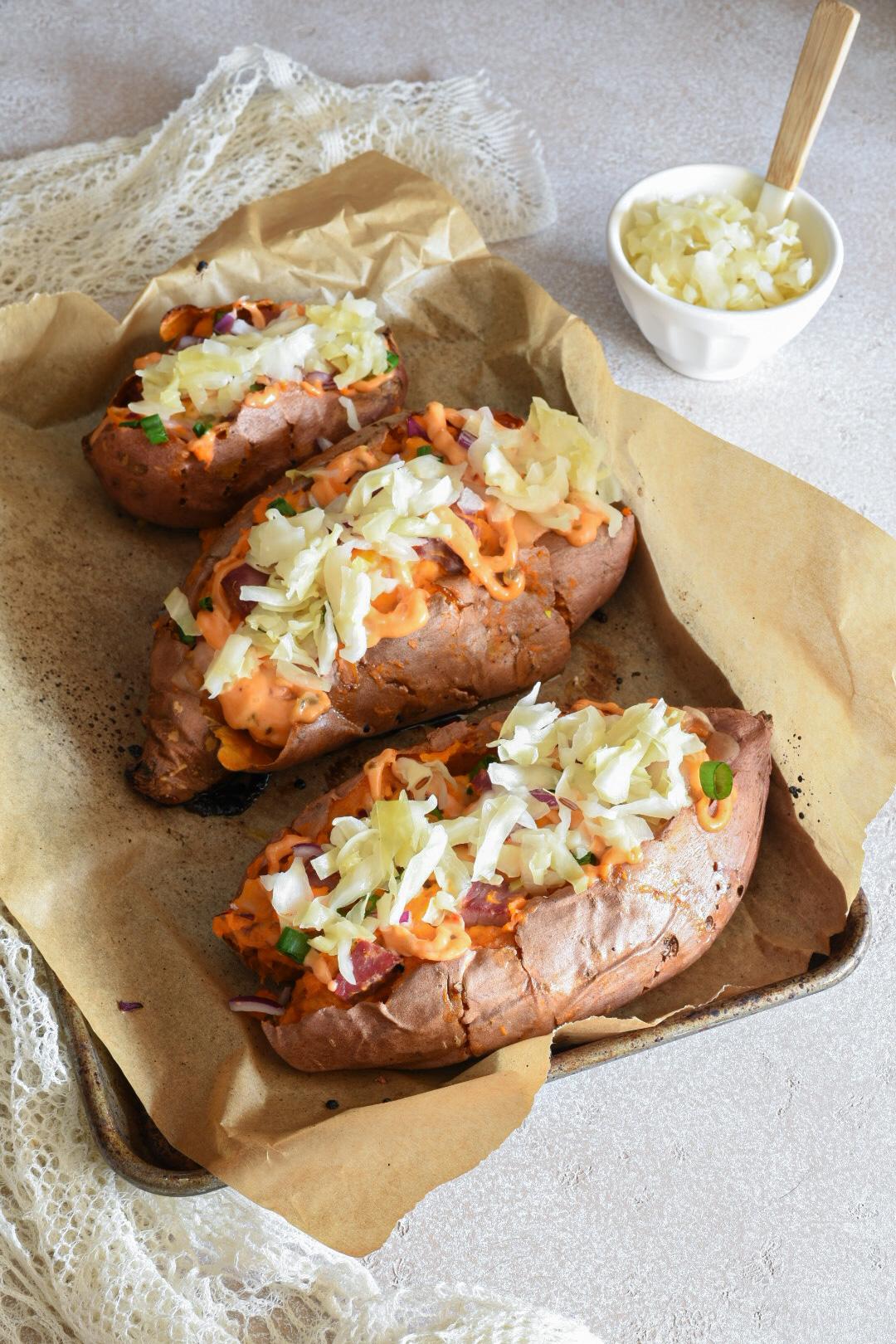 Reuben Stuffed Twice Baked Sweet Potatoes