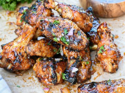 A pile of chipotle ginger orange grilled chicken wings