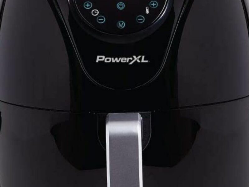 A photo of a black PowerXL air fryer set to 400 degrees