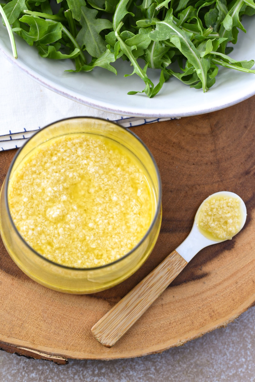IMG_1120 Overhead image of chunky parmesan vinaigrette next to a salad