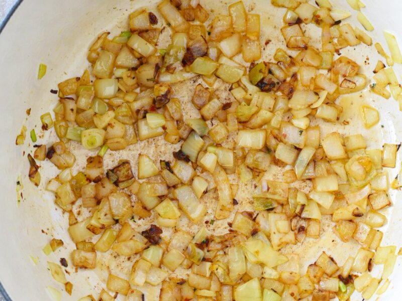 Sauteed onions in a dutch oven