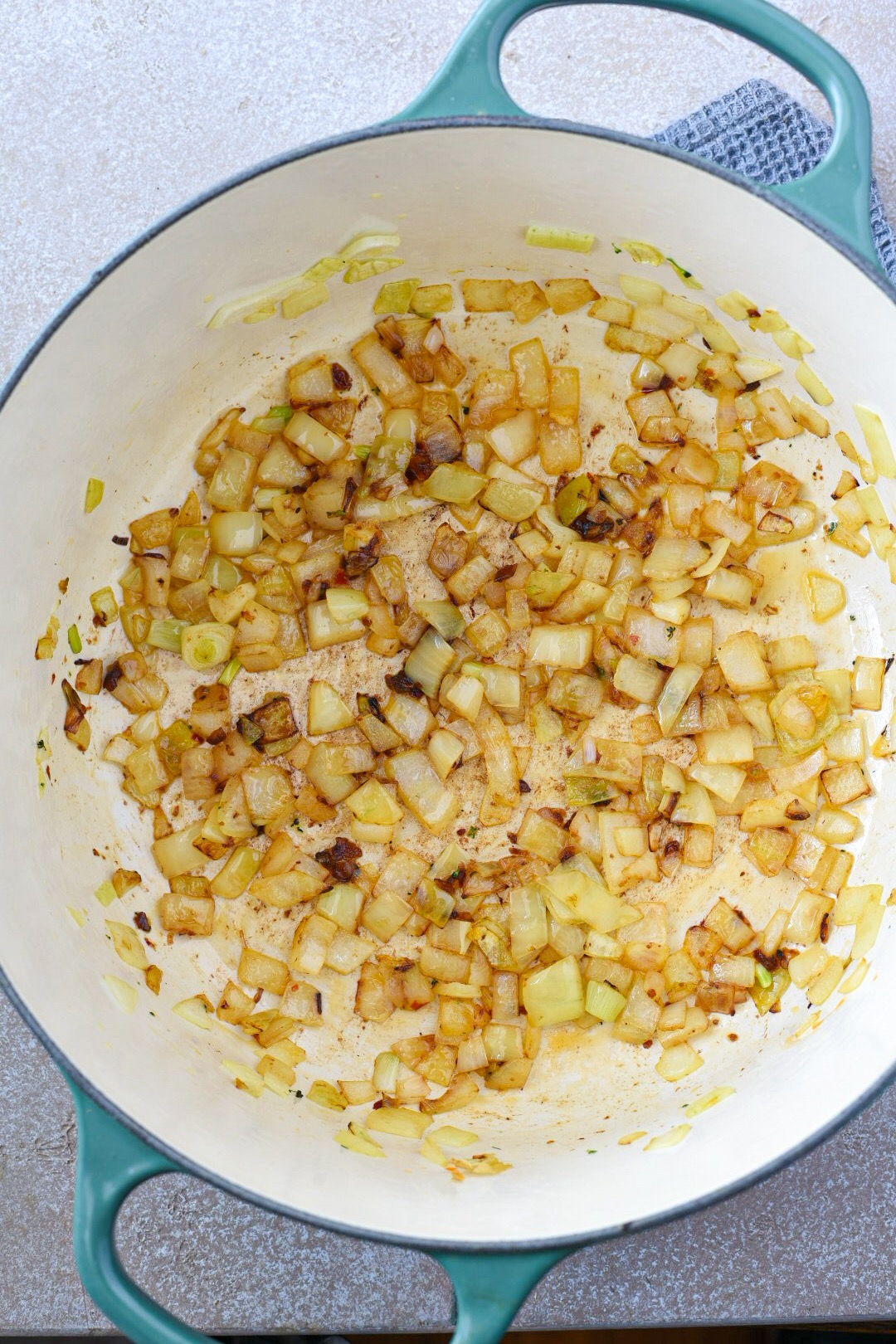 Sauteed onions in a dutch oven